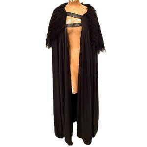 GOT Black Cape Medieval Unisex Robe LARP Cosplay Renaissance Faux Fur